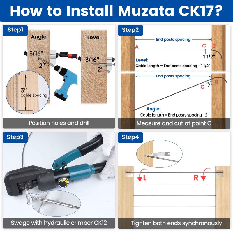 Muzata 20 Pack 1/8" Cable Railing Hardware Kit Swage Lag Screws Left and Right Handed Thread for Wood Post T316 Stainless Steel Deck Cable Railing System 10 Pairs CK17 - Image 5